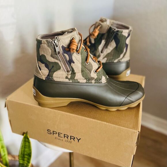 SPERRY TOP-SIDER Syren Gulf Camo Duck Toe Boot, Rain Boot, Green Camo, 8.5, NWT - Picture 5 of 16